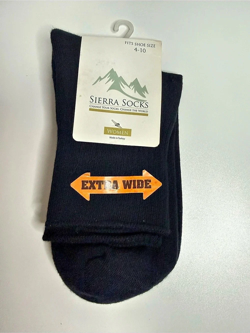 Sierra Socks W100 Extra Wide Black Cotton Socks Women 9-11 NWT